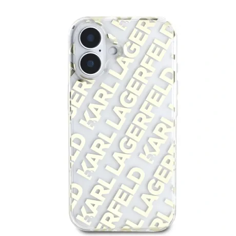 Husă spate Karl Lagerfeld IML cu logo repetat electroplacat pentru iPhone 16, aurie