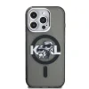 Husă spate Karl Lagerfeld IML Glitter Karl and Choupette Sketch MagSafe pentru iPhone 15 Pro, neagră