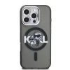 Husă spate Karl Lagerfeld IML Glitter Karl and Choupette Sketch MagSafe pentru iPhone 16 Pro, neagră