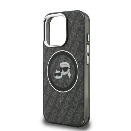 Husă spate Karl Lagerfeld IML K&amp;amp;CH Heads cu logo repetat MagSafe pentru iPhone 15 Pro Max, neagră