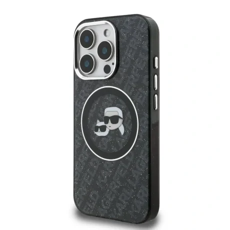 Husă spate Karl Lagerfeld IML K&amp;amp;CH Heads cu logo repetat MagSafe pentru iPhone 15 Pro Max, neagră