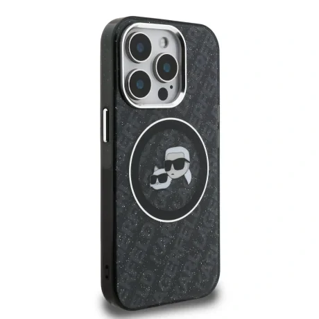 Husă spate Karl Lagerfeld IML K&amp;amp;CH Heads cu logo repetat MagSafe pentru iPhone 15 Pro, neagră