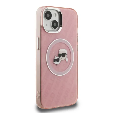 Husă spate Karl Lagerfeld IML K&amp;amp;CH Heads cu logo repetat MagSafe pentru iPhone 15, roz