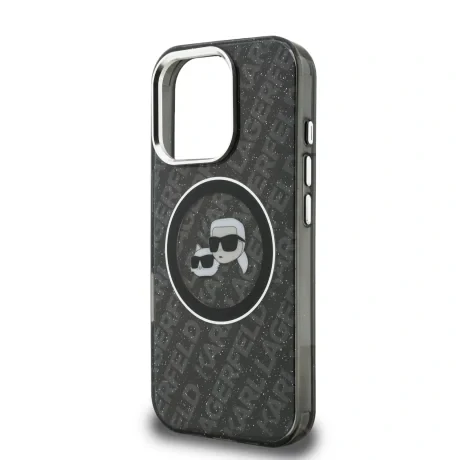Husă spate Karl Lagerfeld IML K&amp;amp;CH Heads cu logo repetat MagSafe pentru iPhone 16 Pro Max, neagră
