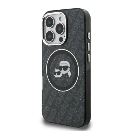 Husă spate Karl Lagerfeld IML K&amp;amp;CH Heads cu logo repetat MagSafe pentru iPhone 16 Pro Max, neagră