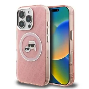 Husă spate Karl Lagerfeld IML K&amp;amp;CH Heads cu logo repetat MagSafe pentru iPhone 16 Pro Max, roz