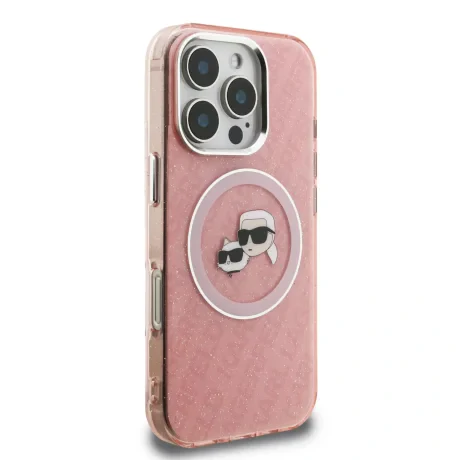 Husă spate Karl Lagerfeld IML K&amp;amp;CH Heads cu logo repetat MagSafe pentru iPhone 16 Pro, roz