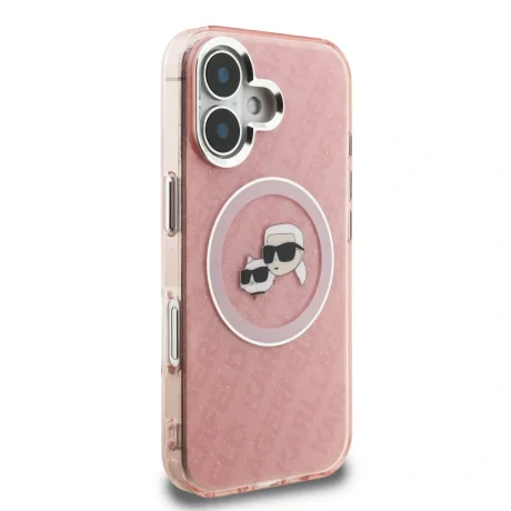 Husă spate Karl Lagerfeld IML K&amp;amp;CH Heads cu logo repetat MagSafe pentru iPhone 16, roz