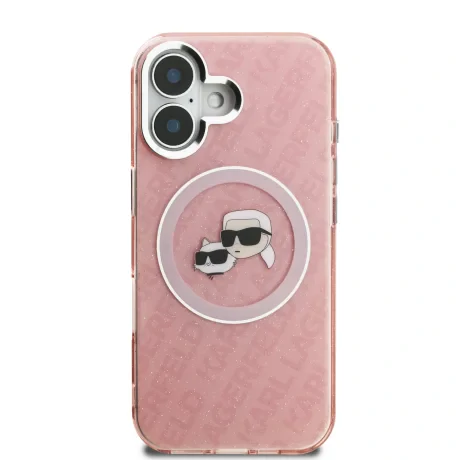 Husă spate Karl Lagerfeld IML K&amp;amp;CH Heads cu logo repetat MagSafe pentru iPhone 16, roz