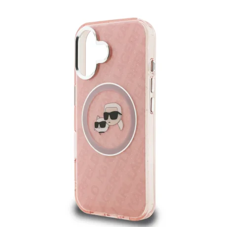 Husă spate Karl Lagerfeld IML K&amp;amp;CH Heads cu logo repetat MagSafe pentru iPhone 16, roz