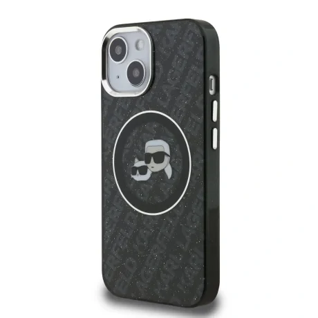 Husă spate Karl Lagerfeld IML K&amp;amp;CH Heads Repeated Logo MagSafe pentru iPhone 15, neagră