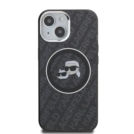 Husă spate Karl Lagerfeld IML K&amp;amp;CH Heads Repeated Logo MagSafe pentru iPhone 15, neagră