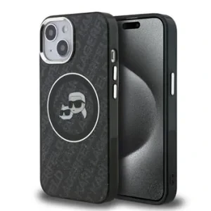Husă spate Karl Lagerfeld IML K&amp;amp;CH Heads Repeated Logo MagSafe pentru iPhone 15, neagră