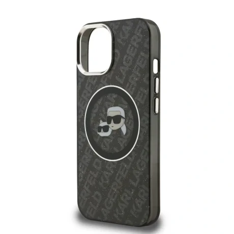 Husă spate Karl Lagerfeld IML K&amp;amp;CH Heads Repeated Logo MagSafe pentru iPhone 15, neagră