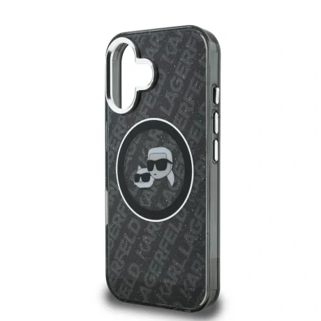 Husă spate Karl Lagerfeld IML K&amp;amp;CH Heads Repeated Logo MagSafe pentru iPhone 16, neagră