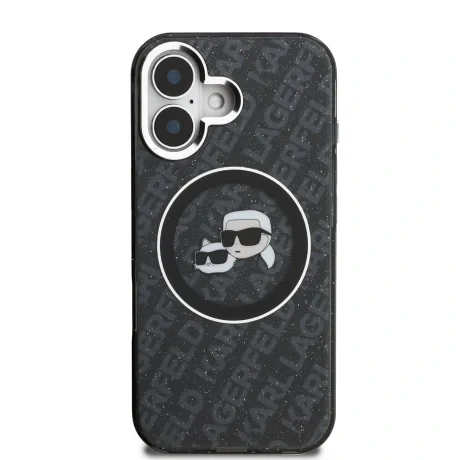 Husă spate Karl Lagerfeld IML K&amp;amp;CH Heads Repeated Logo MagSafe pentru iPhone 16, neagră