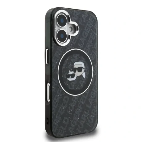 Husă spate Karl Lagerfeld IML K&amp;amp;CH Heads Repeated Logo MagSafe pentru iPhone 16, neagră