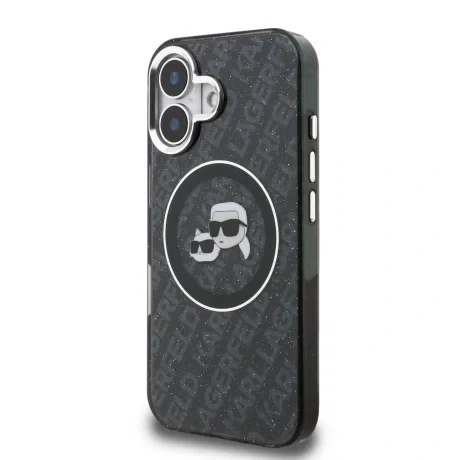Husă spate Karl Lagerfeld IML K&amp;amp;CH Heads Repeated Logo MagSafe pentru iPhone 16, neagră