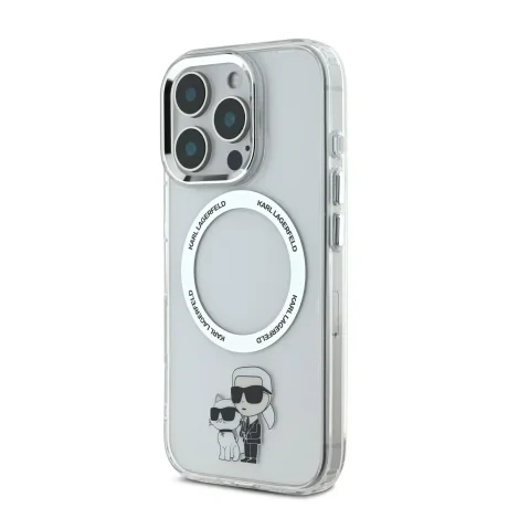 Husă spate Karl Lagerfeld IML Karl and Choupette MagSafe pentru iPhone 16 Pro, transparentă