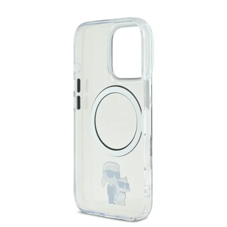 Husă spate Karl Lagerfeld IML Karl and Choupette MagSafe pentru iPhone 16 Pro, transparentă