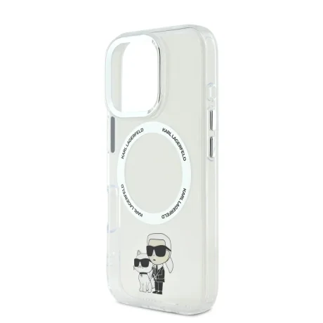 Husă spate Karl Lagerfeld IML Karl and Choupette MagSafe pentru iPhone 16 Pro, transparentă