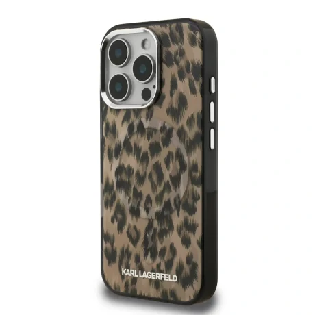 Husă spate Karl Lagerfeld IML Leopard MagSafe pentru iPhone 16 Pro Max, maro