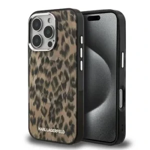 Husă spate Karl Lagerfeld IML Leopard MagSafe pentru iPhone 16 Pro Max, maro