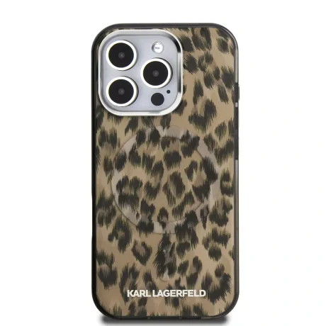 Husă spate Karl Lagerfeld IML Leopard MagSafe pentru iPhone 16 Pro Max, maro