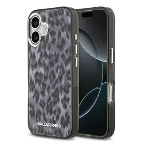 Husă spate Karl Lagerfeld IML Leopard MagSafe pentru iPhone 17, gri
