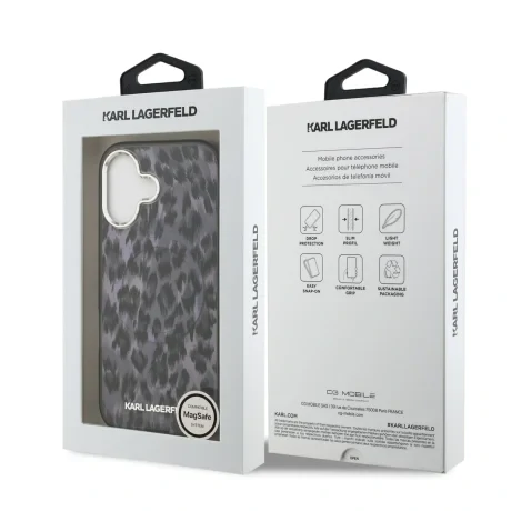 Husă spate Karl Lagerfeld IML Leopard MagSafe pentru iPhone 17, gri