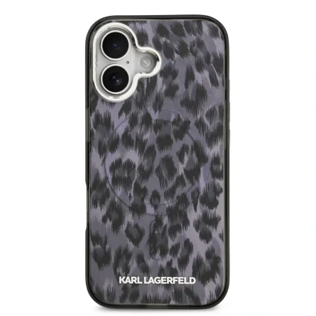 Husă spate Karl Lagerfeld IML Leopard MagSafe pentru iPhone 17, gri