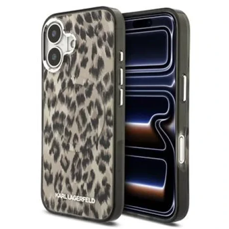 Husă spate Karl Lagerfeld IML Leopard MagSafe pentru iPhone 17, maro