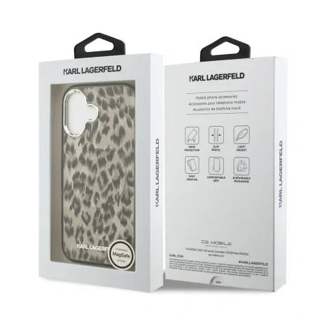 Husă spate Karl Lagerfeld IML Leopard MagSafe pentru iPhone 17, maro