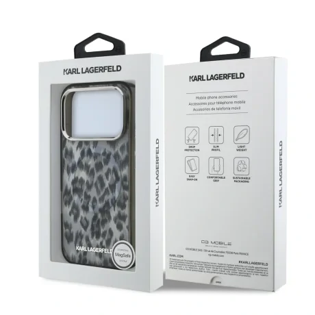 Husă spate Karl Lagerfeld IML Leopard MagSafe pentru iPhone 17 Pro, gri