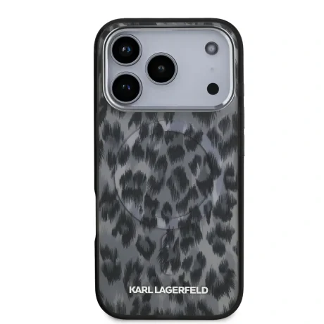 Husă spate Karl Lagerfeld IML Leopard MagSafe pentru iPhone 17 Pro, gri