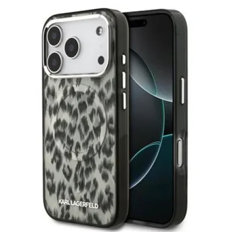 Husă spate Karl Lagerfeld IML Leopard MagSafe pentru iPhone 17 Pro, maro