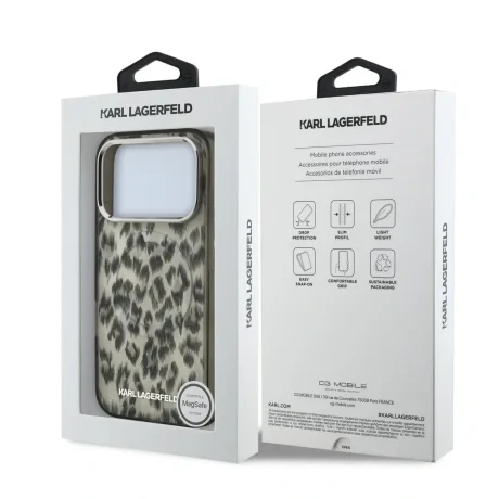 Husă spate Karl Lagerfeld IML Leopard MagSafe pentru iPhone 17 Pro, maro