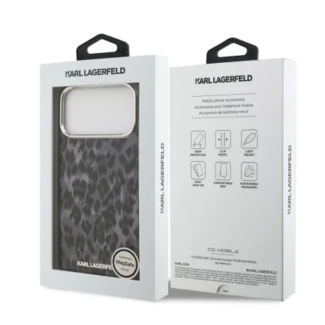 Husă spate Karl Lagerfeld IML Leopard MagSafe pentru iPhone 17 Pro Max, gri