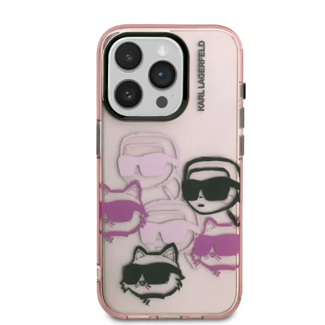 Husă spate Karl Lagerfeld IML Multi K&amp;amp;CH Heads pentru iPhone 15 Pro Max, roz