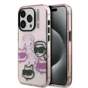 Husă spate Karl Lagerfeld IML Multi K&amp;amp;CH Heads pentru iPhone 15 Pro Max, roz