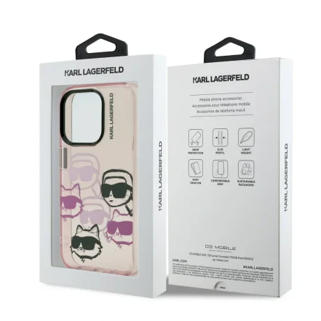 Husă spate Karl Lagerfeld IML Multi K&amp;amp;CH Heads pentru iPhone 15 Pro Max, roz