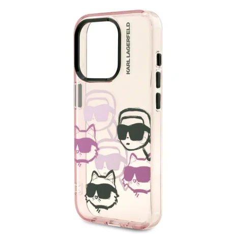 Husă spate Karl Lagerfeld IML Multi K&amp;amp;CH Heads pentru iPhone 15 Pro Max, roz