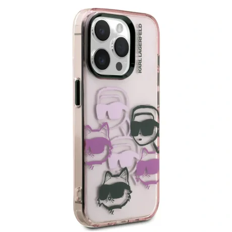 Husă spate Karl Lagerfeld IML Multi K&amp;amp;CH Heads pentru iPhone 15 Pro, roz