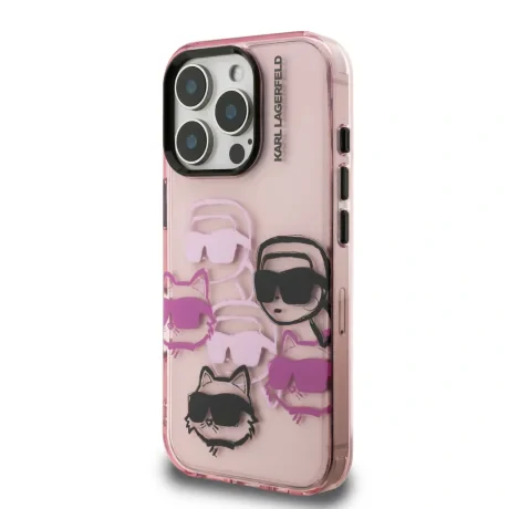 Husă spate Karl Lagerfeld IML Multi K&amp;amp;CH Heads pentru iPhone 16 Pro Max, roz