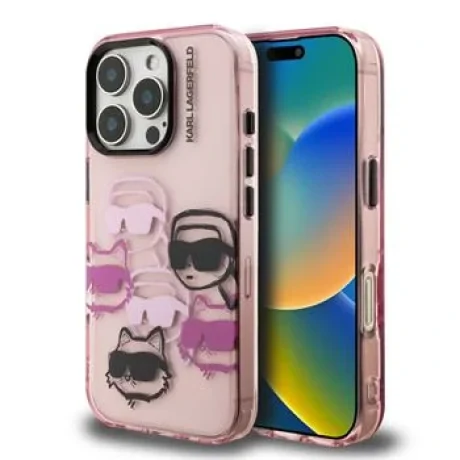 Husă spate Karl Lagerfeld IML Multi K&amp;amp;CH Heads pentru iPhone 16 Pro Max, roz
