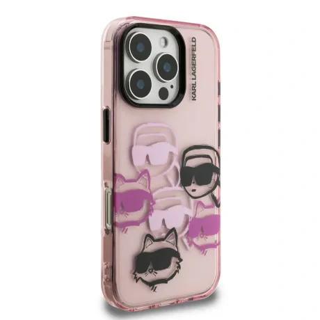 Husă spate Karl Lagerfeld IML Multi K&amp;amp;CH Heads pentru iPhone 16 Pro Max, roz
