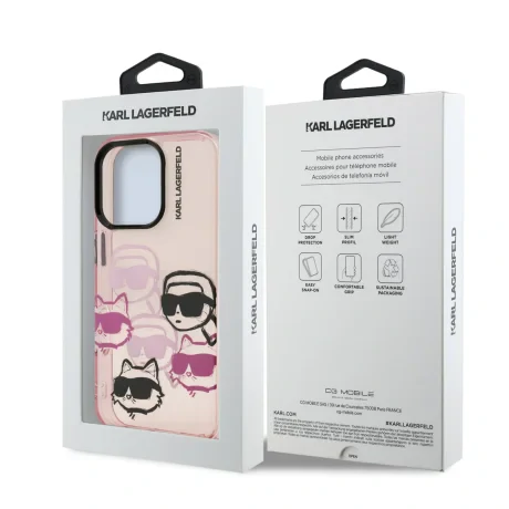 Husă spate Karl Lagerfeld IML Multi K&amp;amp;CH Heads pentru iPhone 16 Pro Max, roz