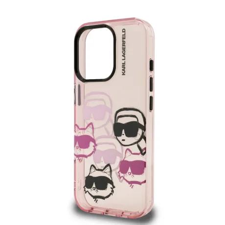 Husă spate Karl Lagerfeld IML Multi K&amp;amp;CH Heads pentru iPhone 16 Pro, roz