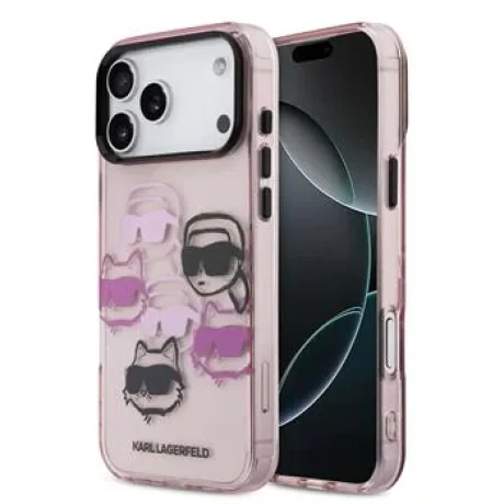 Husă spate Karl Lagerfeld IML Multi K&amp;amp;CH Heads pentru iPhone 17 Pro Max, roz