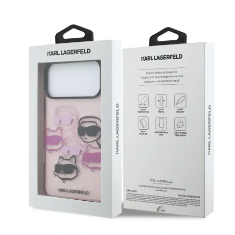 Husă spate Karl Lagerfeld IML Multi K&amp;amp;CH Heads pentru iPhone 17 Pro Max, roz